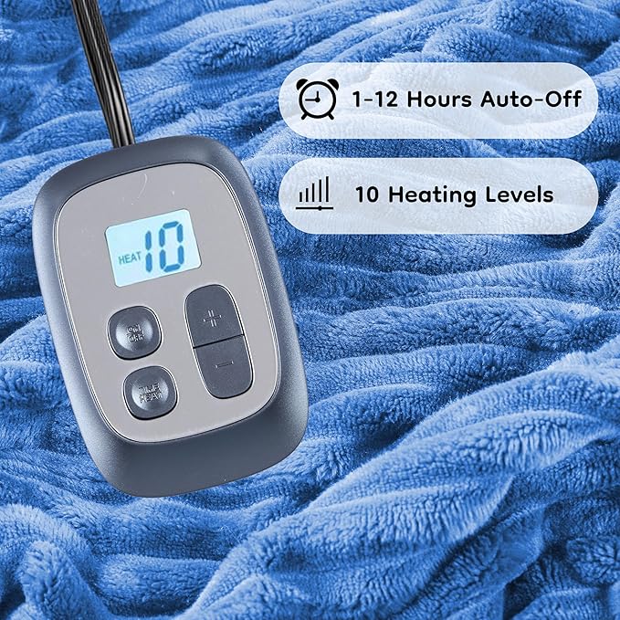 Heated Blanket 72" x 84" Full Size Flannel Fabric with 10 Heating Levels & 1-12 Hours Auto Shut Off, Breathable and Comfortable for Soft and Bed - Sky Blue