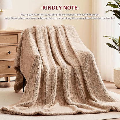Heated Electric Blanket Full Size - 72"x84" Flannel Heating Blanket with 10 Heating Levels & 5 Time Settings Over-Heat Protection, Winter Warmer for Adults with ETL Certification（Beige）