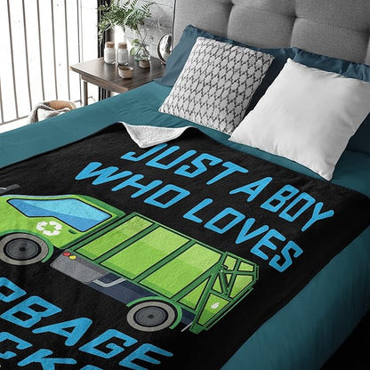 Custom Throw Blanket Just A Boy Who Loves Garbage Truck with Your Text Custom Throw Blanket with Your Text Personalized Blankets Best Gifts for Family, Friends 50"x40" Small for Kids