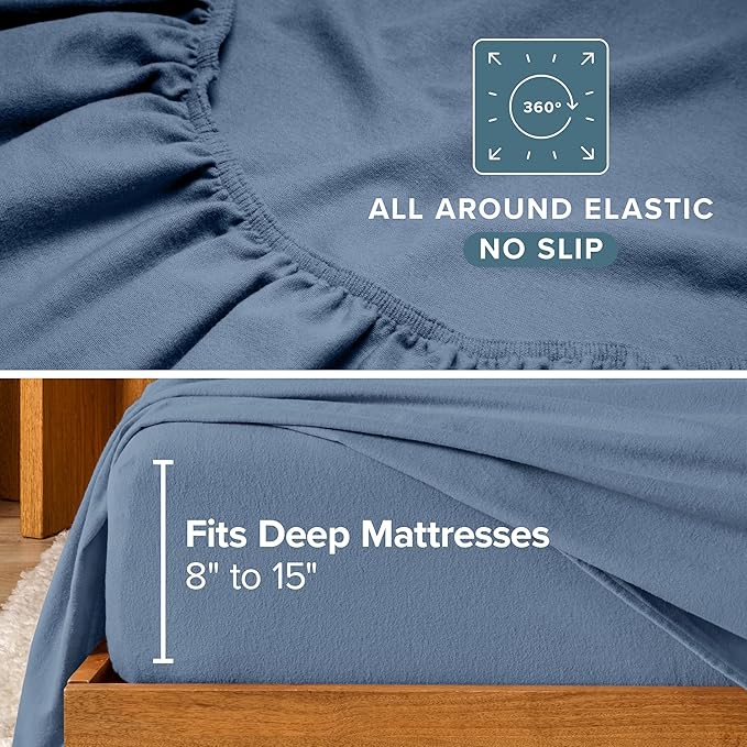 Bare Home Flannel Sheet Set 100% Cotton, Velvety Soft Heavyweight - Double Brushed Flannel - Deep Pocket (Split King, Coronet Blue)