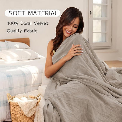 Heated Electric Blanket 62"x84" Twin Size, Soft Coral Fleece Blanket with 4 Heating Levels & 10 Hours Auto-Off, Fast Heating, Warm Cozy, Machine Washable for Home & Office - Light Brown