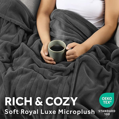 Sunbeam Electric Royal Luxe Microplush Heated Blanket, 12 Heat Settings, 12-Hour Auto Shut-Off, Fast Heating, Warm & Cozy, Machine Washable, Night Fog Color, Full (84" x 72")