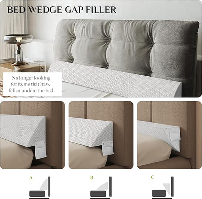 Bed Wedge Pillow Headboard Gap Filler, High-Density Foam Wedge Pillow for Bed, Comfortable & Supportive Angled Design, Fills 0-6" Gap Between Mattress and Headboard, White