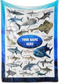 Personalized Shark Blanket for Kids - Ships Next Day and Made in USA - Soft Fleece Throw Bed, Cute Room Decor, Plush Sofa Couch Cover, Lightweight Baby Shark Toys, Custom Gift (Sherpa 50x60)