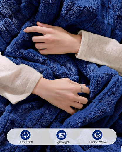 Heated Throw Blanket 50"x60" - 9-Level Fast Heating & 1-10H Timer, Fluffy Plush Blanket with Snap Buttons for Secure Fit, Warm Gift for Women/Men, for Couch, Bed & Office, Pageant Blue