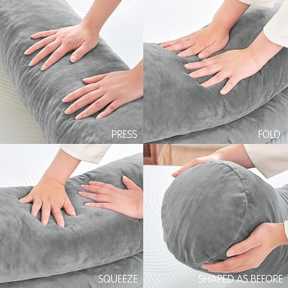 SyMax 7.8"x60" Body Pillow for Queen Bed, Bolster w/Removable Polyester Cover, Headboard Gap Filler Pillow, Light Grey