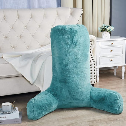 Home Soft Things Fox Faux Fur Bedrest Reading Pillow with DIY Filling, Need Assembly, Backrest Armrest Pillow Chair Back Support for Sitting up in Bed, Aqua, 28" x 30" x 17"