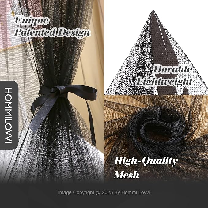 Boys Bed Canopy with Stars Lights, Kids Canopy Bed Curtains for Twin, Full, Queen Size Bed Hanging Canopy for Bedroom Decor, Kids Adult Sheer Canopy Curtain (Black)