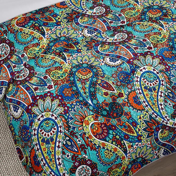 Boho Style Queen Quilt Set,Bohemian Floral Quilt Beddding Set for Adults,Soft and Lightweight Bed Set for All Season,Colorful Quilted Beddding with 2 Pillowcases.