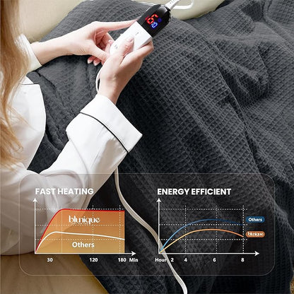 Heated Blanket Electric Blanket Full Waffle,72x84 Inches Sherpa Fleece Fast Heating Blanket 6 Heating Levels & 10 Hours Auto Off ETL Certification,Charcoal Grey Full