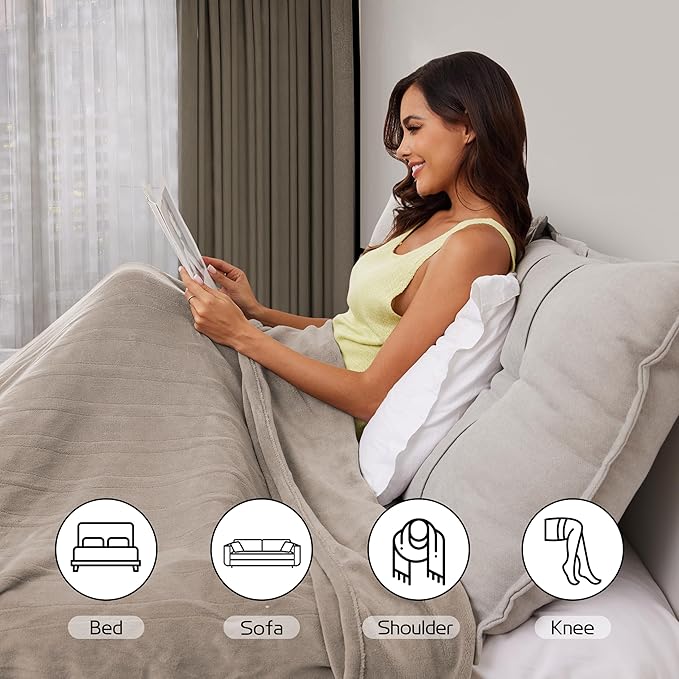 Electric Heated Blanket 90"x100" King Size, Soft Coral Fleece, Dual Controllers with 4 Heating Levels and 10 Hours Auto-Off, Machine Washable, Cozy Plush Fabric for Home, Light Brown