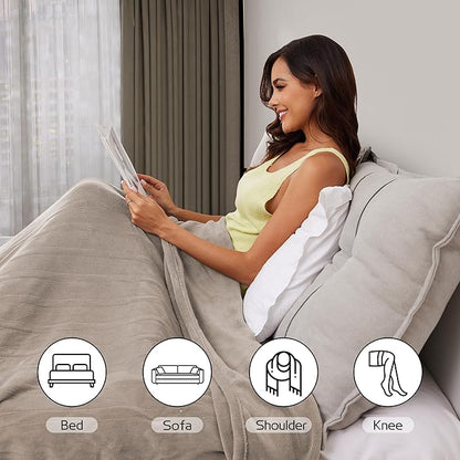 Electric Heated Blanket 90"x100" King Size, Soft Coral Fleece, Dual Controllers with 4 Heating Levels and 10 Hours Auto-Off, Machine Washable, Cozy Plush Fabric for Home, Light Brown