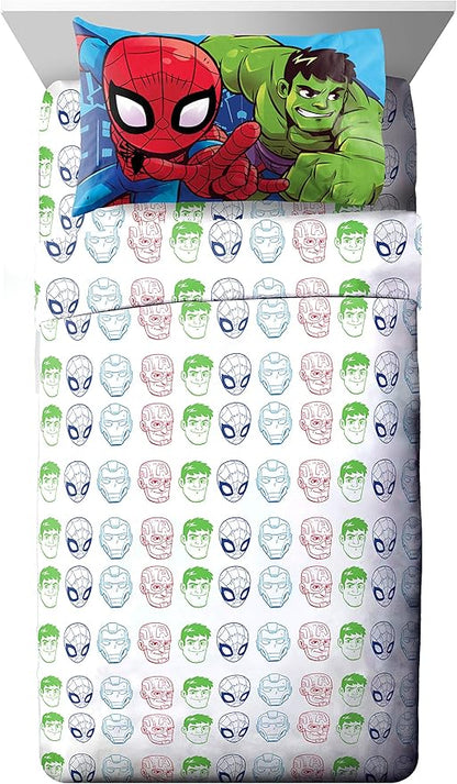 Jay Franco Marvel Super Hero Adventures Avengers Heroes Amigos 4 Piece Toddler Bed Set – Super Soft Microfiber Bed Set – Bedding Features Captain America, Hulk, Iron Man, & Spiderman