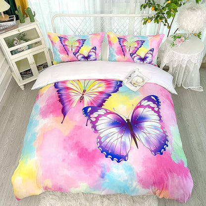 CVHOUSE Butterfly Duvet Cover Set Full Size,Butterfly Bedding Set,Butterflies Printed Comforter Cover Set for Girls Kids Teens,1 Quilt Cover 2 Pillowcases 3 Piece