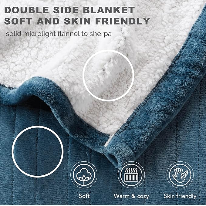 Degrees of Comfort Sherpa Plush Dual Control Electric Blanket Queen Size, Heating Blankets | Washable | Automatic Shut Off | Double Zone, 20 Heat Settings | 84" x 90" Blue