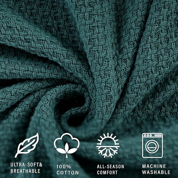 HILLFAIR 100% Cotton Blanket King Size for Bed, Soft Lightweight & Breathable Summer King Size Cotton Blankets, Premium Cozy Throw Layers for Bed, Couch and Sofa: Wedgewood (90"x108")