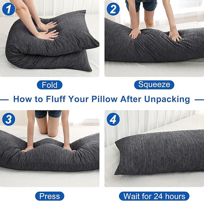 Hiasan Cooling Adult Body Pillow - Memory Foam Insert, Long Full Body Pillow for Side Sleepers, Bed,Sleeping,Soft Support for Pregnant Women, Back Pain Relief, 20x54 Inch, Grey