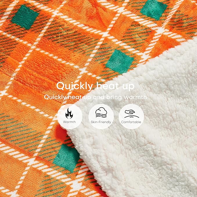 Electric Heated Blanket Full Size 72"x84" Microplush & Sherpa Fabric, Machine Washable 4 Heat Settings & 10 Hours Auto Off - Orange