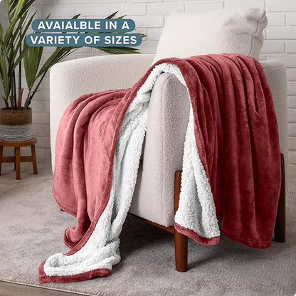 Bare Home Sherpa Fleece Blanket - Full/Queen Size - Blanket for Bed, Sofa, and Couch - Warm & Lightweight - Fluffy & Soft - Reversible (Full/Queen, Rosewood)