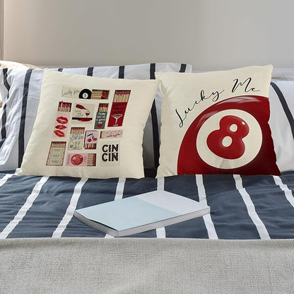 Trendy Lucky 8 Ball Pillow Covers 18x18 Set of 2, Retro Funky Red Billiards Decorative Throw Pillow Covers for Girls Room Bedroom Dorm Apartment Home