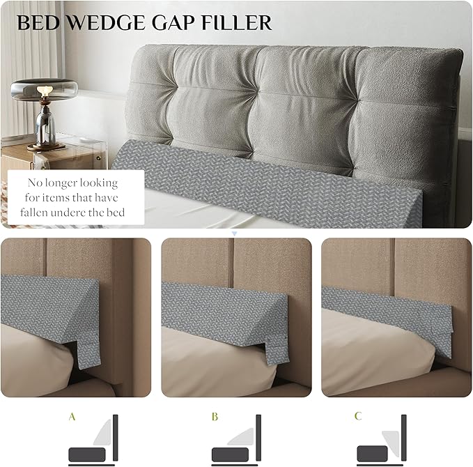 Bed Wedge Pillow Headboard Gap Filler, High-Density Foam Wedge Pillow for Bed, Comfortable & Supportive Angled Design, Fills 0-6" Gap Between Mattress and Headboard, Grey
