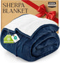 Utopia Bedding Sherpa Blanket California King Size (Navy, 102x96 Inches) - Soft Lightweight Plush Fleece Reversible Blanket for Bed, Sofa, Couch, Camping and Travel