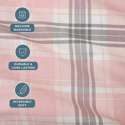 Bare Home Flannel Sheet Set Prints, 100% Cotton, Velvety Soft Heavyweight - Double Brushed Flannel - Deep Pocket (Cal King, Aurora Plaid - Pink)