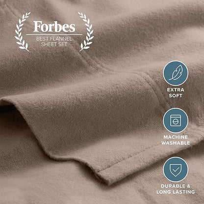 Bare Home Flannel Sheet Set 100% Cotton, Velvety Soft Heavyweight - Double Brushed Flannel - Deep Pocket (California King, Taupe)