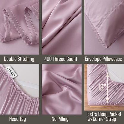 Bella Coterie 6 Piece Luxury Bamboo Viscose Queen Size Sheet Set | 100% Organically Grown | Cooling for Hot Sleepers | 18" Deep Pocket | Soft & Hypoallergenic | 4 Pillowcases [Lilac]