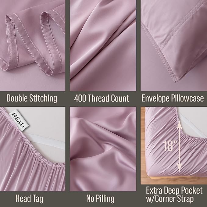 Bella Coterie 6 Piece Luxury Bamboo Viscose California King Size Sheet Set | 100% Organically Grown | Cooling for Hot Sleepers | 18" Deep Pocket | Soft & Hypoallergenic | 4 Pillowcases [Lilac]