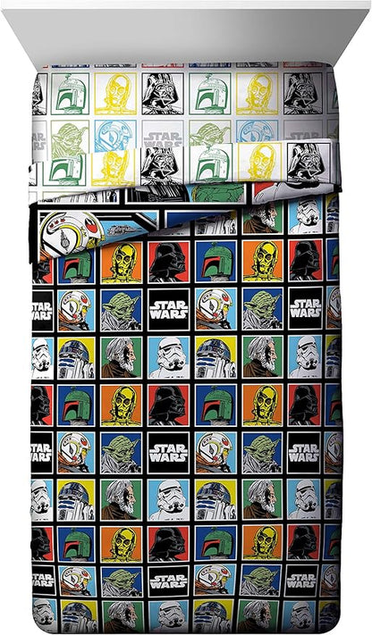 Jay Franco Star Wars Classic Grid 4 Piece Twin Bed Set - Includes Reversible Comforter & Sheet Set - Bedding Features Luke Skywalker - Super Soft Fade Resistant Microfiber