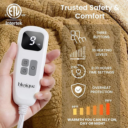 Heated Blanket Electric Blanket Twin - Fast Heating Blanket Throw Double Sided Sherpa Ultra Soft Cozy with 10 Heating Levels & 2-10 Hours Auto Off, Mashine Washable, 62 x 84 Inches, Camel