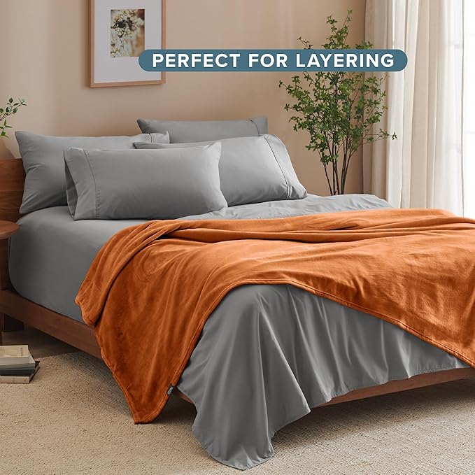 Bare Home Fleece Blanket - King Size - Ultra-Soft Lightweight for Bed, Sofa, and Couch - Luxury Microplush - Cozy Warm Blanket (King, Sienna)