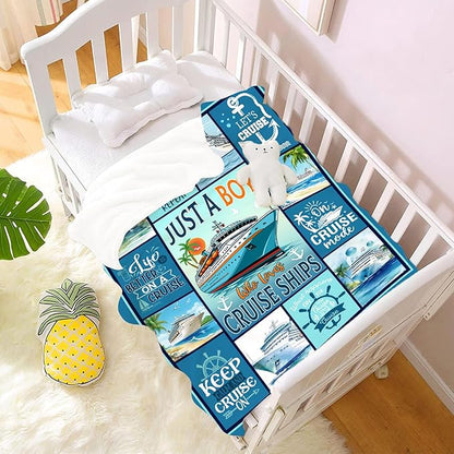Cruise Blanket Just A Boy Who Loves Cruise Ships Fleece Blanket Kids Adult Ocean Voyage Cruise Ship Print Lightweight Throw Blankets Soft Cozy Bedroom Couch Sofa All Season Use (40" L X 30" W)