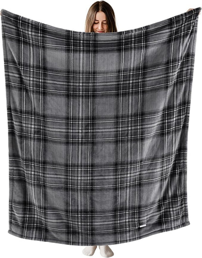 Bedsure Plaid Heated Throw Blanket - Flannel Sherpa Electric Blanket with Plaid Pattern, Heating with 6 Heating Levels, 4 Time Settings, 3-Hour Auto-Off, Warm Gifts for Grandma (Grey, 50"x60")