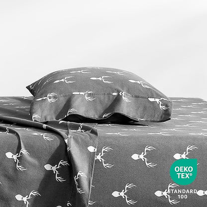 Bare Home Flannel Sheet Set Prints, 100% Cotton, Velvety Soft Heavyweight - Double Brushed Flannel for Extra Softness & Comfort - Deep Pocket - Bed Sheets (Twin, Stag)