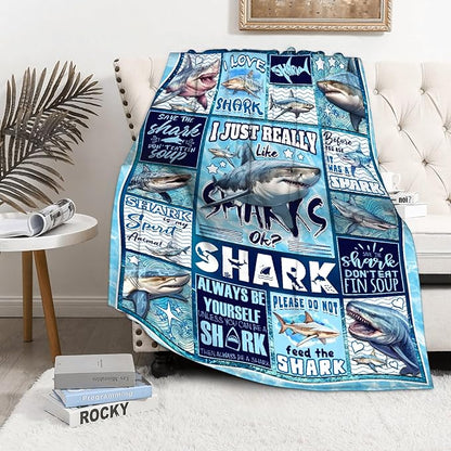 Shark Blanket Ocean I Just Really Like Sharks Throw Blanket Gifts for Girls Boys Kids Adults Soft Flannel Blanket for Sofa Couch Bed Warm Cozy Home Decor for All Seasons,30"x40"for Baby/Pets