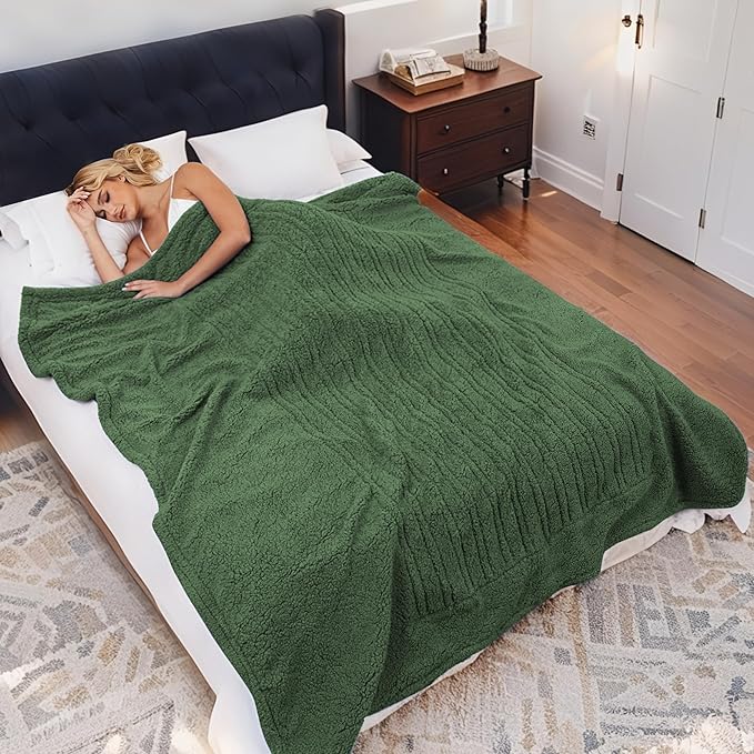 Heated Blanket Full Size Electric Blanket 72" x 84" with 5 Levels Heating & 10Hs Auto Off, Silky Microplush Flannel & Warm Sherpa Fabric, Machine Washable, Great Christmas Birthday Gifts, Green