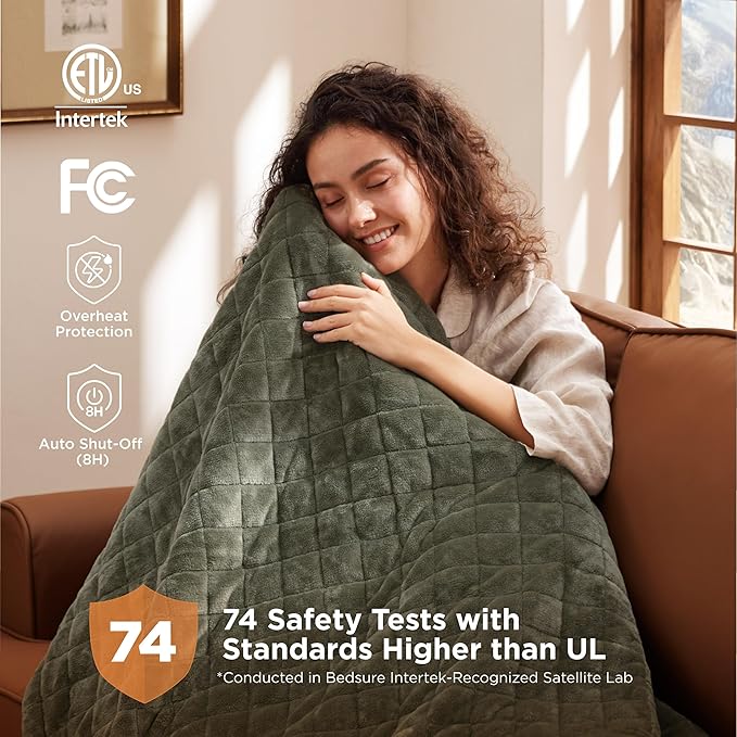 Bedsure Electric Blanket Full Size - Quilted Heated Blanket Full, Soft Flannel Thick Heating Blanket with 10 Time Settings & 6 Heat Settings, Warm Gifts for Women Men (72x84 inches, Olive Green)