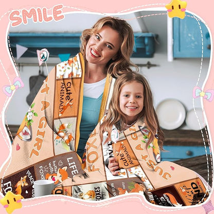 Just A Girl Who Loves Fox Blankets for Girls Kids, Fox Gifts for Girls Women, Fox Themed Gifts, Fox Lover Gifts, Fox Gifts for Birthday Christmas, Cute Fox Blanket 50" X 40"