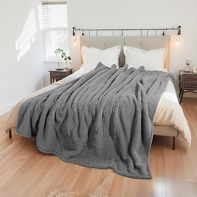 Electric Heated Blanket Full Size 72"×84" with 6 Heating Levels & 1-10Hs Auto Off, Heating Blanket Double Sided Plush Sherpa, Fast Heating, Machine Washable for Christmas Gift - Light Gray
