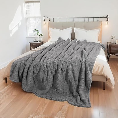 Electric Heated Blanket Queen Size 84"×90" Dual Control, 6 Heating Settings & 1-10H Auto Off, Heating Double Sided Plush Sherpa, Fast Heating, Machine Washable for Christmas Gift - Light Gray