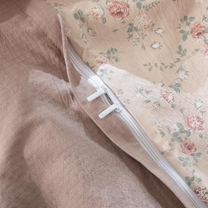 Jane yre King Duvet Cover Floral Soft Brushed Microfiber Crinkle Gauze 3 Pieces Floral Bedding Set Garden Style Vintage Flower King Duvet Cover, with Zipper Closure Luxury Breathable Comfy