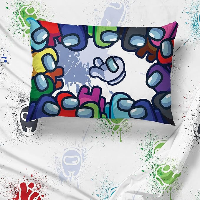 Jay Franco Among Us Space Splatter 5 Piece Full Size Bed Set - Includes Comforter & Sheet Set - Super Soft Fade Resistant Microfiber (Official Among Us Product)