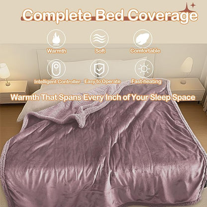 Heated Throw Heating Blanket Electric Throw Size 50" x 60" with 5 Levels Heating & 3Hs Auto Off, Microplush Flannel & Warm Sherpa , Machine Washable, Great Christmas Birthday Gifts, Lavender Purple
