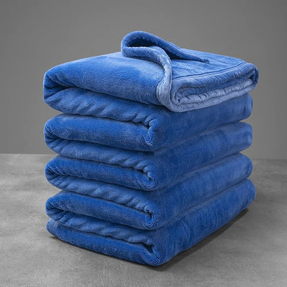 Mellowdy Extra Thick Hearty Plush Flannel Blanket (Sapphire Blue, 90x90) - 500GSM Queen Size Warm Blanket for Winter, Fall | Soft, Fluffy, Cuddly, Perfect for Bed, Oversized Throw for Couch, Sofa