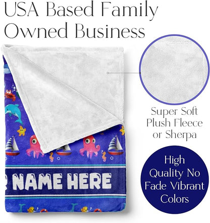 Blanket for Kids | Custom Marine Animals Fleece Throw | Blue Kids Throw | Baby Girl Blanket | Ocean Gifts (30x40 Fleece - V1)