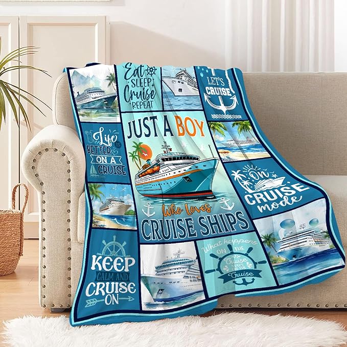 Cruise Blanket Just A Boy Who Loves Cruise Ships Fleece Blanket Kids Adult Ocean Voyage Cruise Ship Print Lightweight Throw Blankets Soft Cozy Bedroom Couch Sofa(80" L X 60" W)