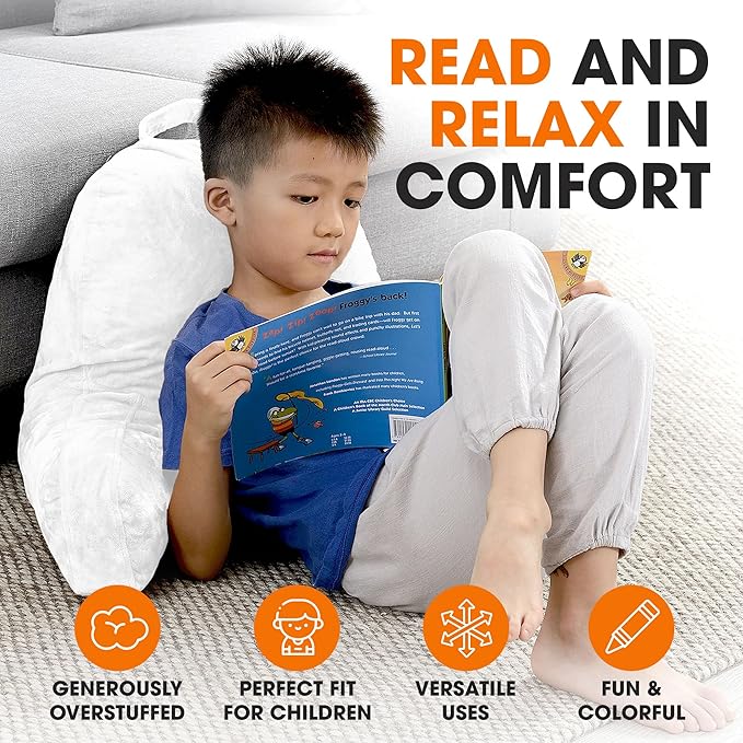 Cheer Collection Reading Pillow with Arms – Portable Bed Pillow for Sitting Up & Support, Foam-Filled Back Rest Pillow for Sitting in Bed & Couch, Machine Washable, White
