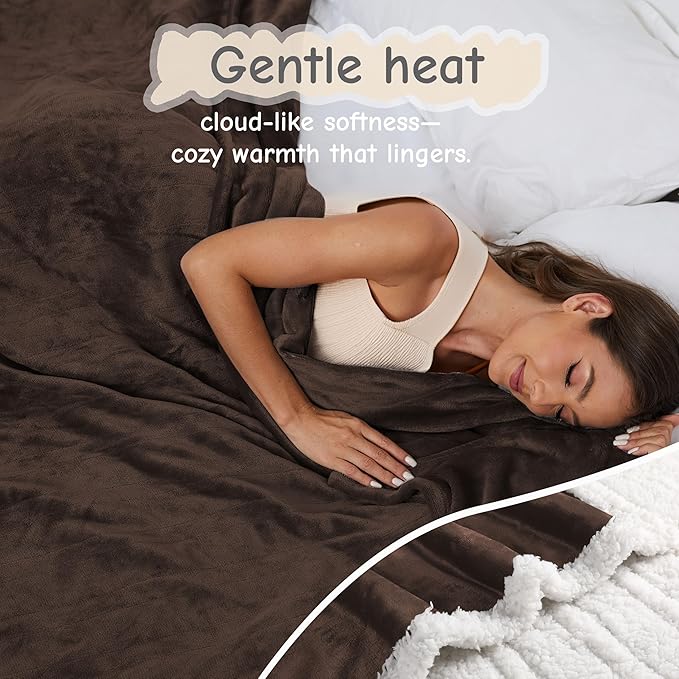 Electric Heated Blanket Full Size 72"x84", Soft Flannel with Overheat Protection, 6 Adjustable Heat Settings & 10-Hour Auto-Off Timer, Fast Heating for Winter Comfort, Dark Brown